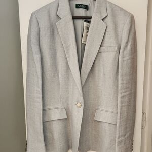 Lauren Ralph Lauren Light Gray Textured Single-Button Blazer